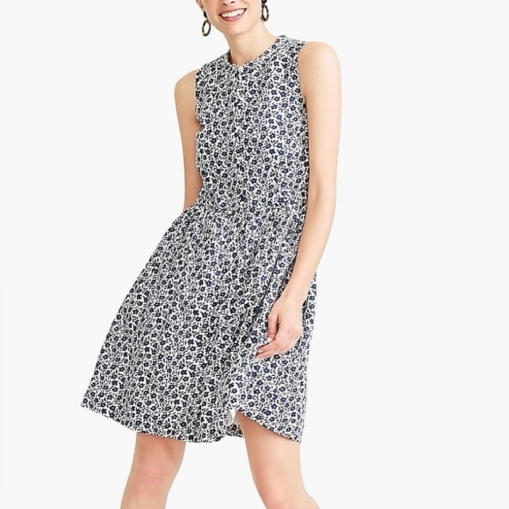 J. Crew Blue & White Linen Button-Down Shift Dress
